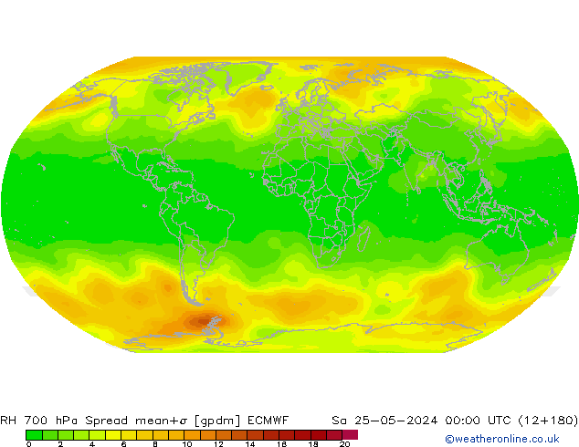 Humidité rel. 700 hPa Spread ECMWF sam 25.05.2024 00 UTC
