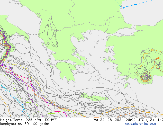 Géop./Temp. 925 hPa ECMWF mer 22.05.2024 06 UTC
