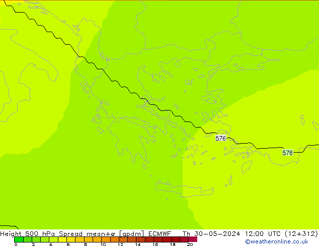 Height 500 hPa Spread ECMWF czw. 30.05.2024 12 UTC