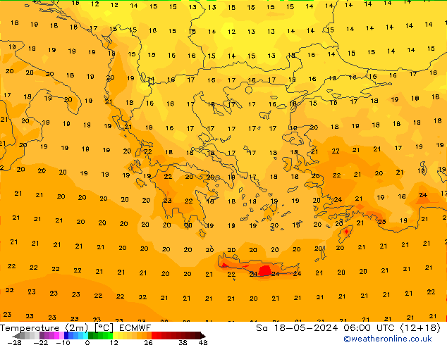 température (2m) ECMWF sam 18.05.2024 06 UTC