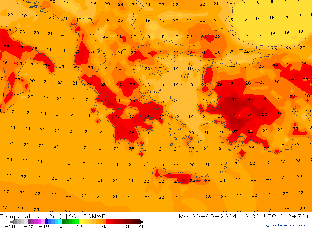 карта температуры ECMWF пн 20.05.2024 12 UTC