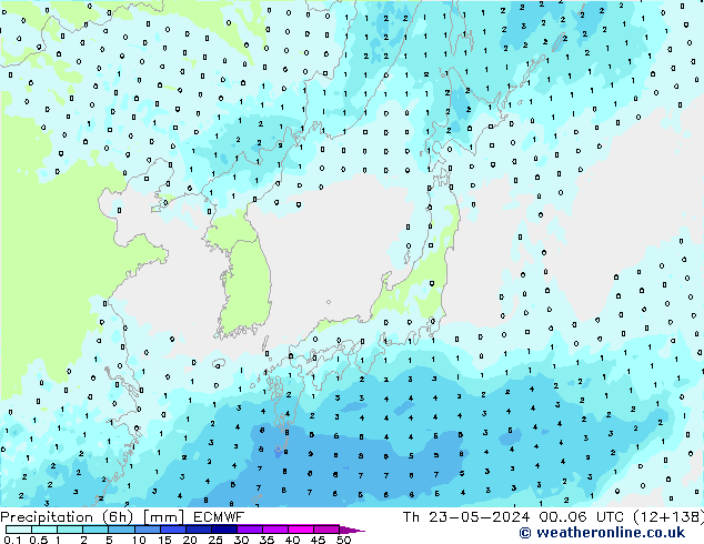 Precipitation (6h) ECMWF Th 23.05.2024 06 UTC