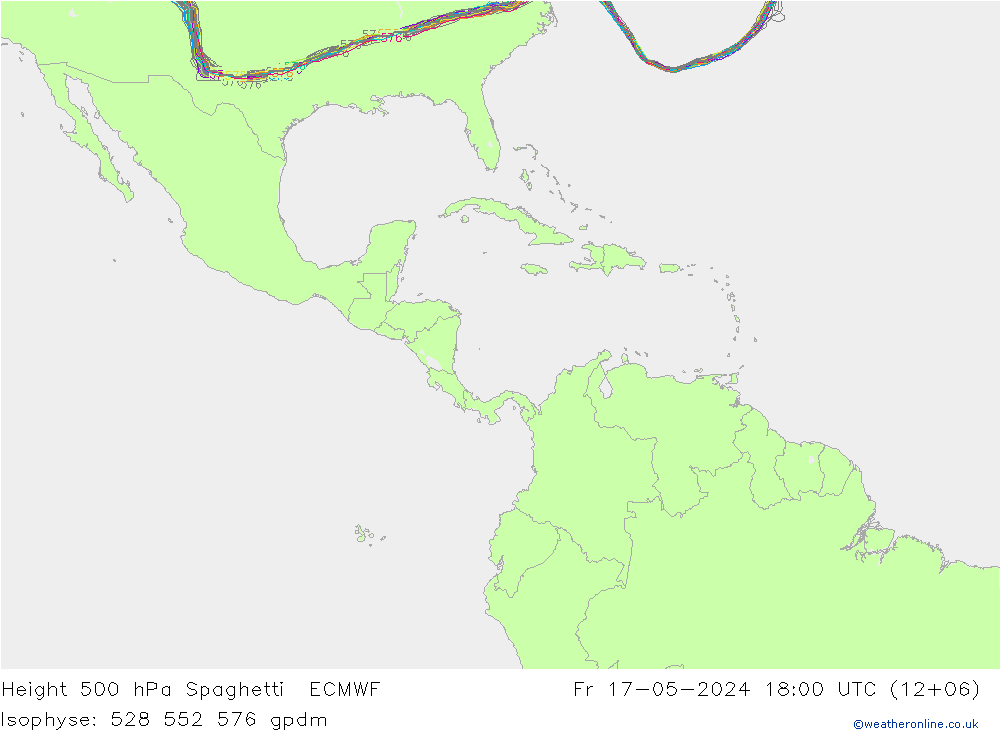 Height 500 hPa Spaghetti ECMWF ven 17.05.2024 18 UTC