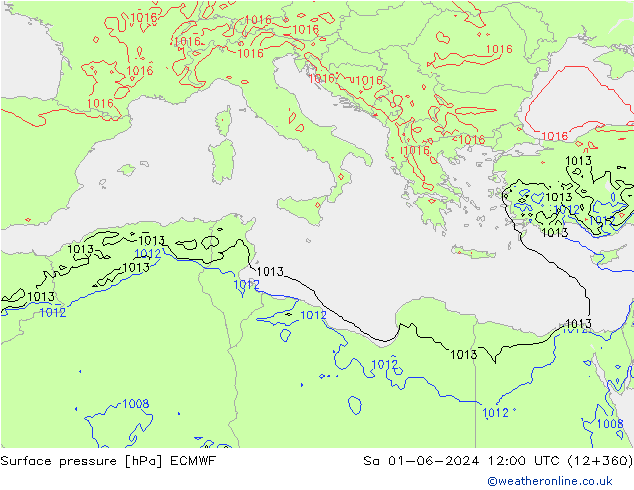 Presión superficial ECMWF sáb 01.06.2024 12 UTC