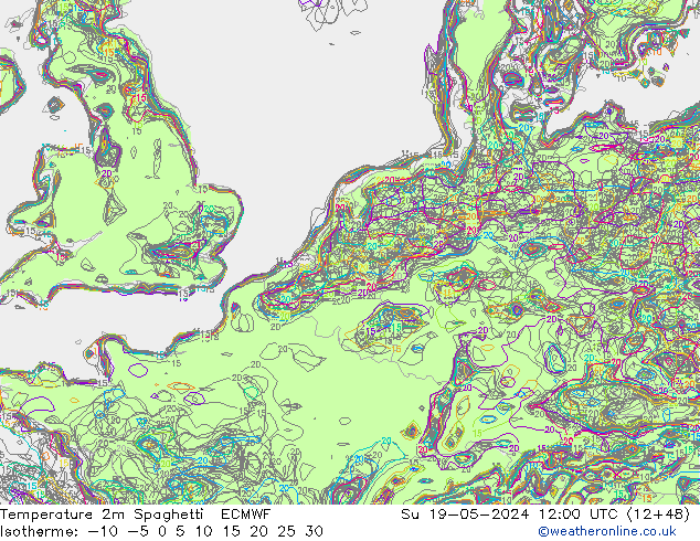 Temperaturkarte Spaghetti ECMWF So 19.05.2024 12 UTC