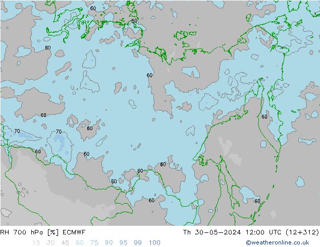 RH 700 hPa ECMWF gio 30.05.2024 12 UTC