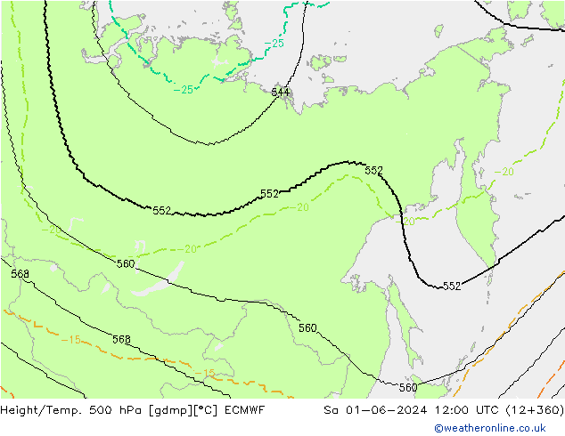 Height/Temp. 500 hPa ECMWF Sáb 01.06.2024 12 UTC