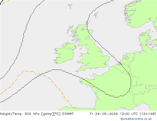 Hoogte/Temp. 500 hPa ECMWF vr 24.05.2024 12 UTC