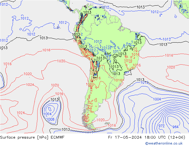 Presión superficial ECMWF vie 17.05.2024 18 UTC