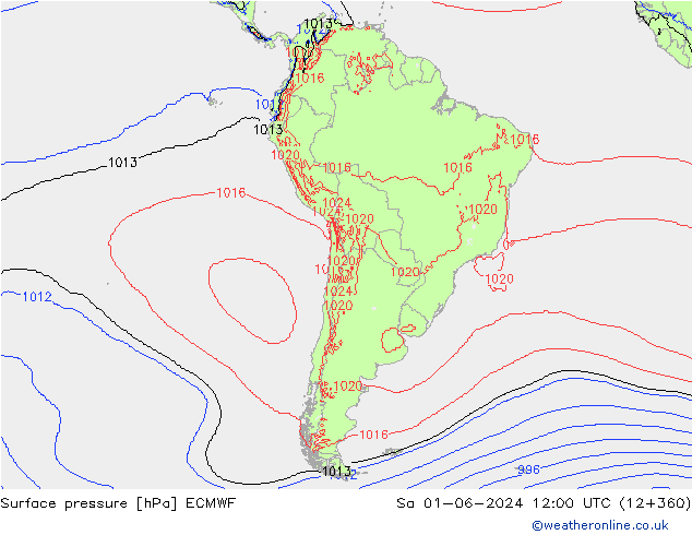 Pressione al suolo ECMWF sab 01.06.2024 12 UTC