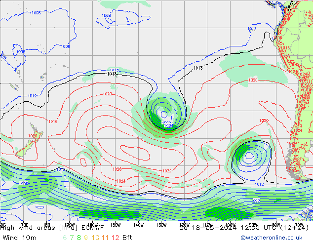 High wind areas ECMWF сб 18.05.2024 12 UTC