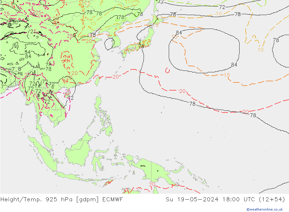 Yükseklik/Sıc. 925 hPa ECMWF Paz 19.05.2024 18 UTC