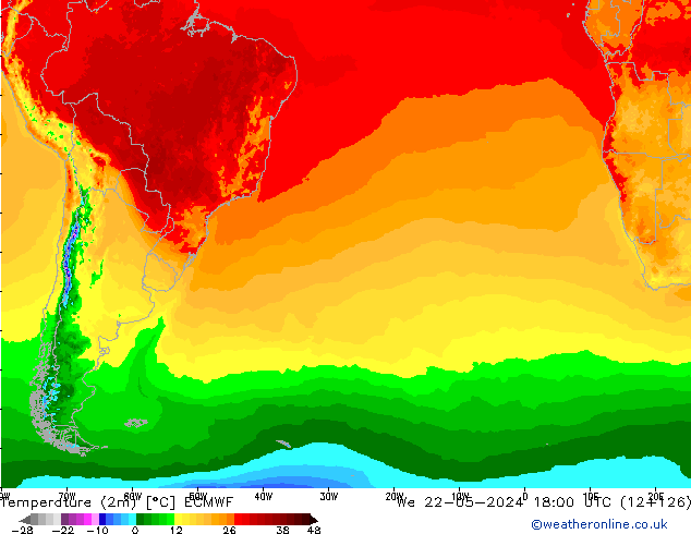 température (2m) ECMWF mer 22.05.2024 18 UTC
