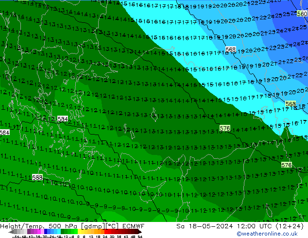 Height/Temp. 500 hPa ECMWF So 18.05.2024 12 UTC