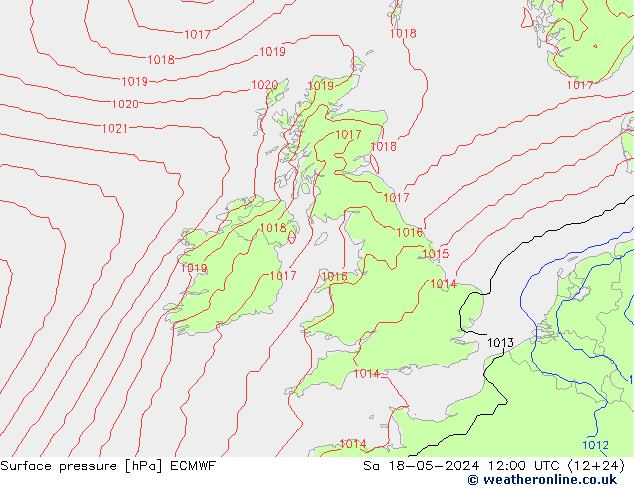 pressão do solo ECMWF Sáb 18.05.2024 12 UTC