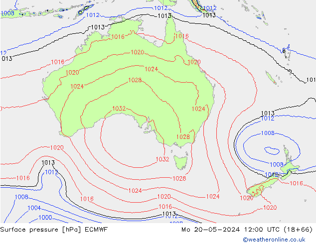 Atmosférický tlak ECMWF Po 20.05.2024 12 UTC