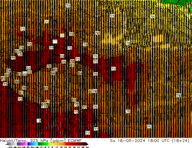Height/Temp. 925 гПа ECMWF сб 18.05.2024 18 UTC