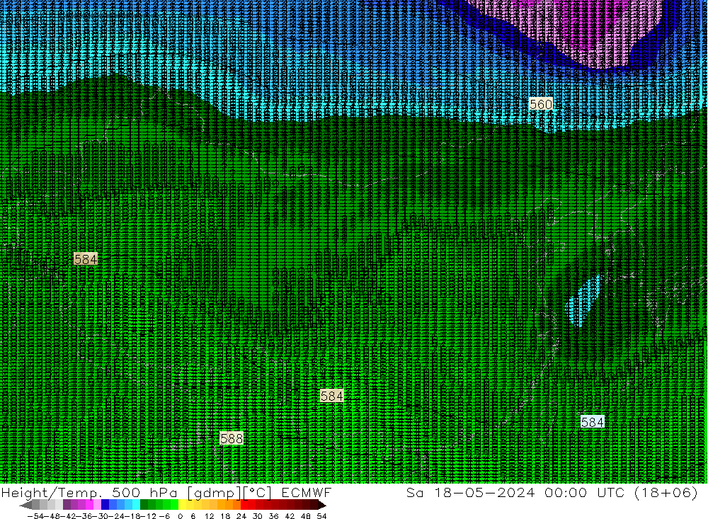 Height/Temp. 500 hPa ECMWF sab 18.05.2024 00 UTC