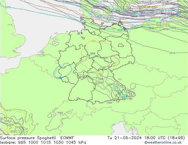 Bodendruck Spaghetti ECMWF Di 21.05.2024 18 UTC