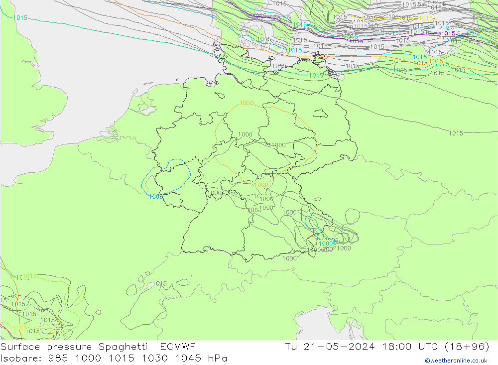 Bodendruck Spaghetti ECMWF Di 21.05.2024 18 UTC