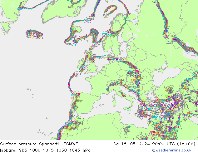 приземное давление Spaghetti ECMWF сб 18.05.2024 00 UTC