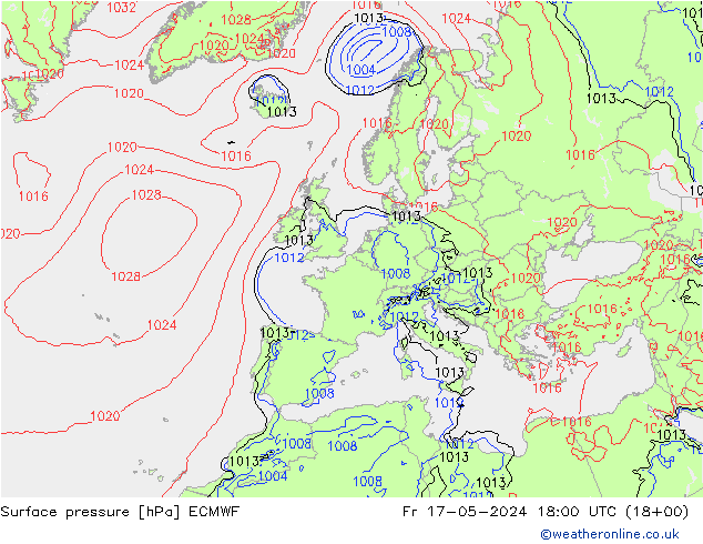 pressão do solo ECMWF Sex 17.05.2024 18 UTC