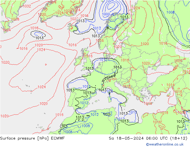 Luchtdruk (Grond) ECMWF za 18.05.2024 06 UTC