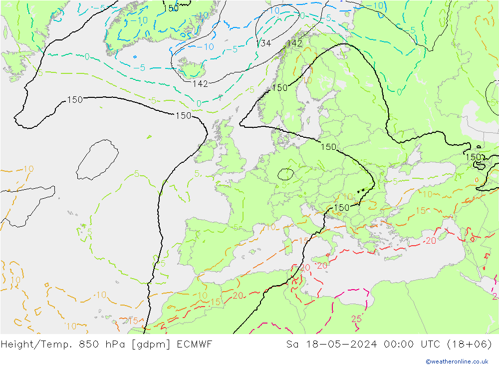 Height/Temp. 850 hPa ECMWF sab 18.05.2024 00 UTC