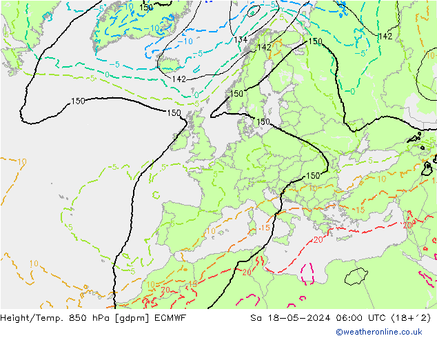 Height/Temp. 850 hPa ECMWF sab 18.05.2024 06 UTC