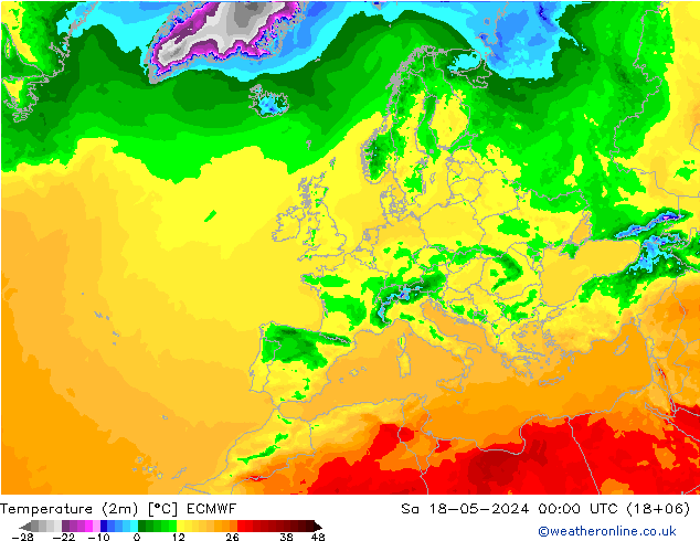 Temperaturkarte (2m) ECMWF Sa 18.05.2024 00 UTC