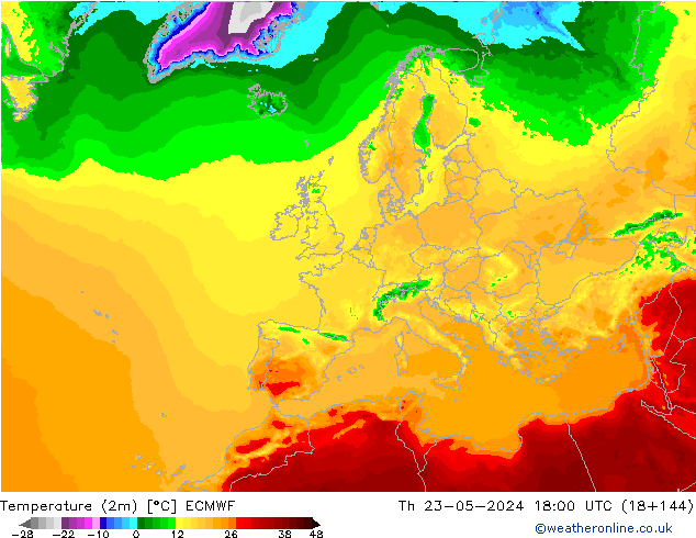 Temperature (2m) ECMWF Čt 23.05.2024 18 UTC
