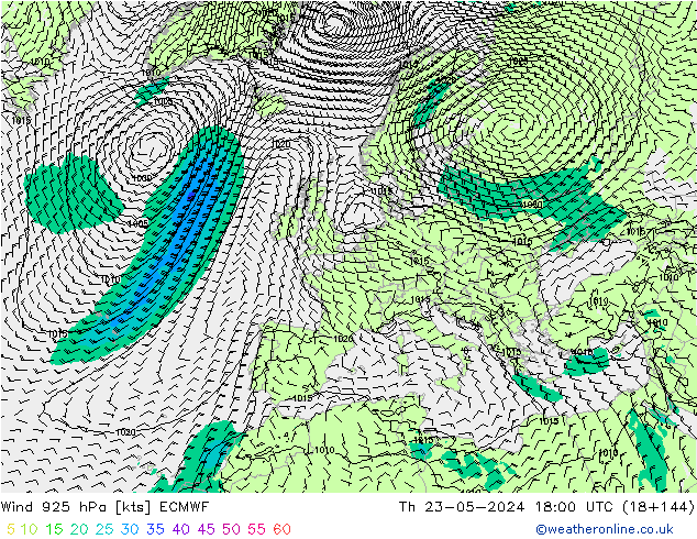 Wind 925 hPa ECMWF do 23.05.2024 18 UTC