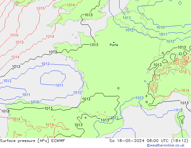 pressão do solo ECMWF Sáb 18.05.2024 06 UTC