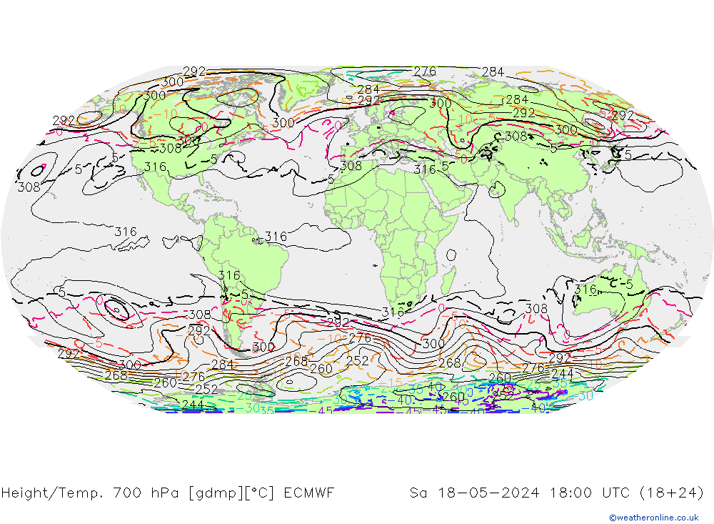 Height/Temp. 700 hPa ECMWF Sa 18.05.2024 18 UTC