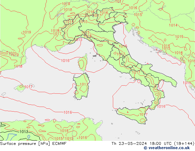 pressão do solo ECMWF Qui 23.05.2024 18 UTC