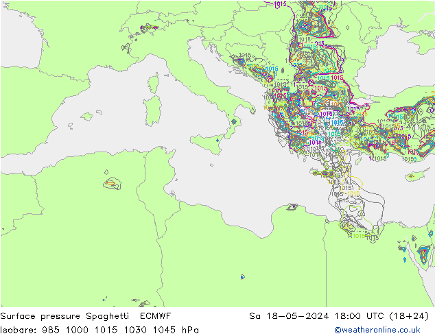 Surface pressure Spaghetti ECMWF Sa 18.05.2024 18 UTC