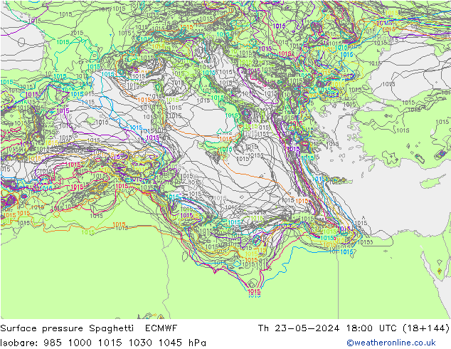 Atmosférický tlak Spaghetti ECMWF Čt 23.05.2024 18 UTC