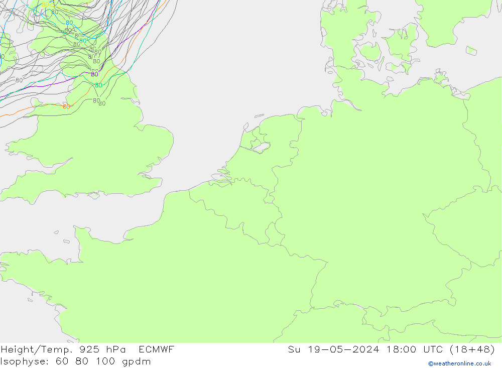 Height/Temp. 925 hPa ECMWF Su 19.05.2024 18 UTC