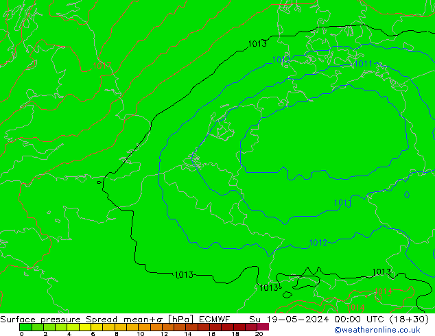 Surface pressure Spread ECMWF Su 19.05.2024 00 UTC