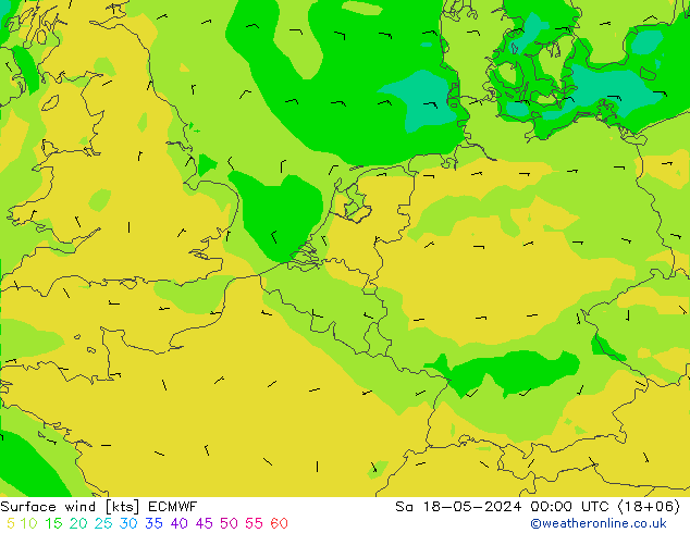 风 10 米 ECMWF 星期六 18.05.2024 00 UTC
