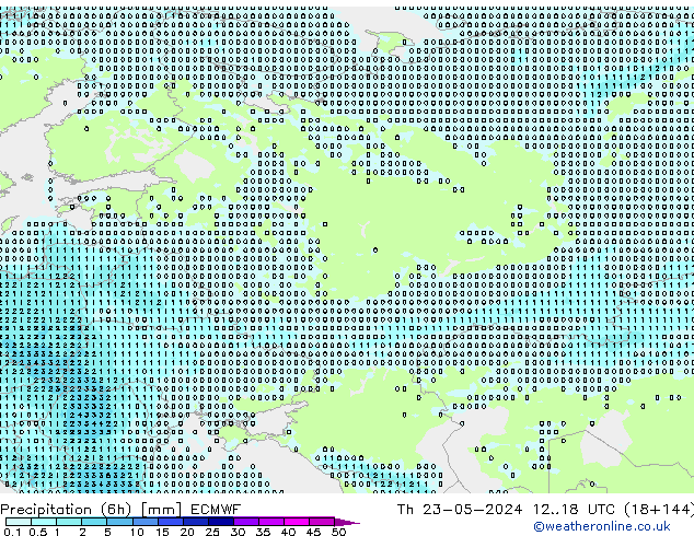 Precipitation (6h) ECMWF Th 23.05.2024 18 UTC