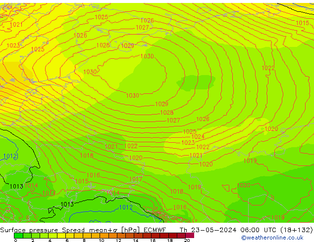Atmosférický tlak Spread ECMWF Čt 23.05.2024 06 UTC