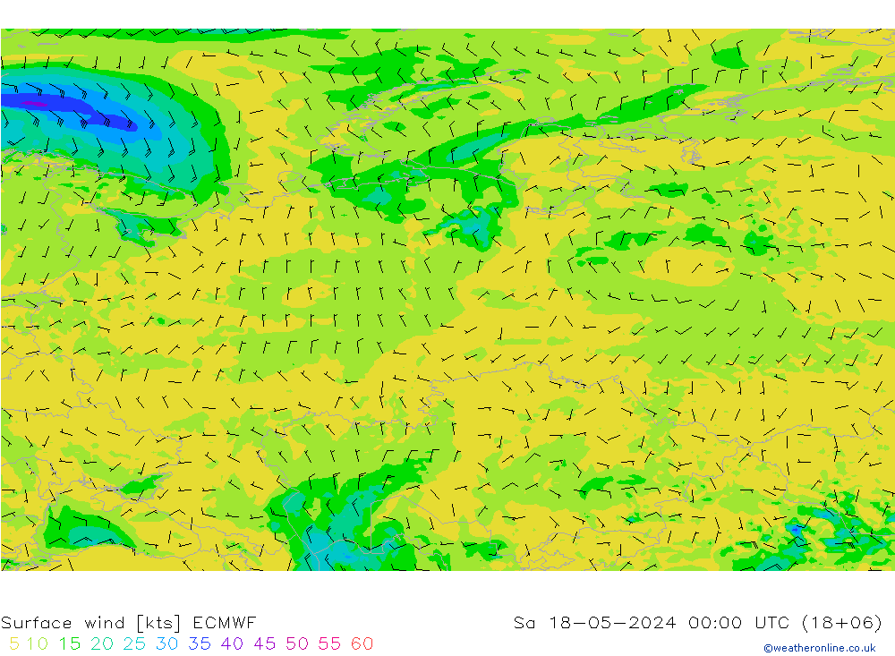 Surface wind ECMWF Sa 18.05.2024 00 UTC
