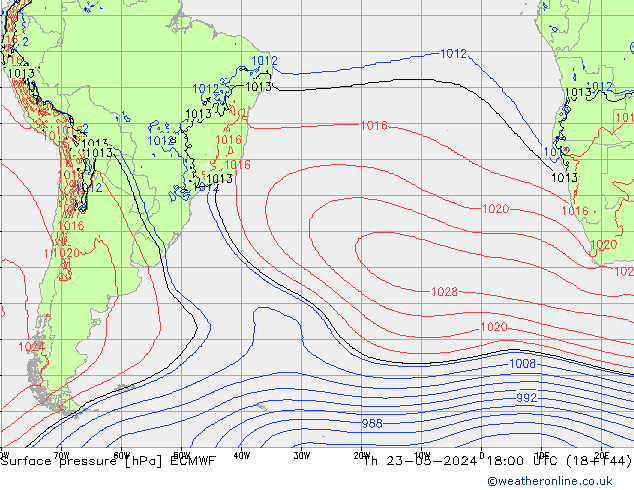 Atmosférický tlak ECMWF Čt 23.05.2024 18 UTC