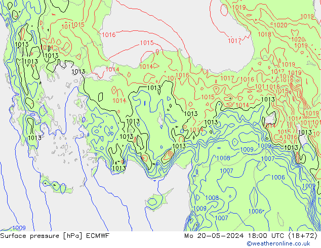 ciśnienie ECMWF pon. 20.05.2024 18 UTC