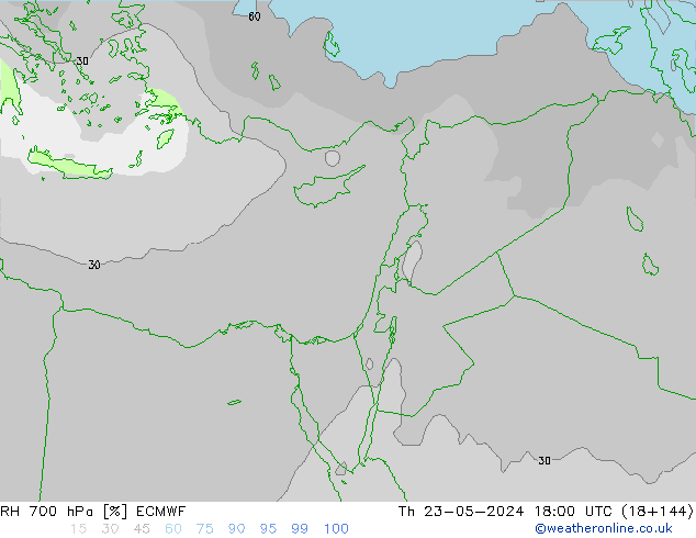 700 hPa Nispi Nem ECMWF Per 23.05.2024 18 UTC