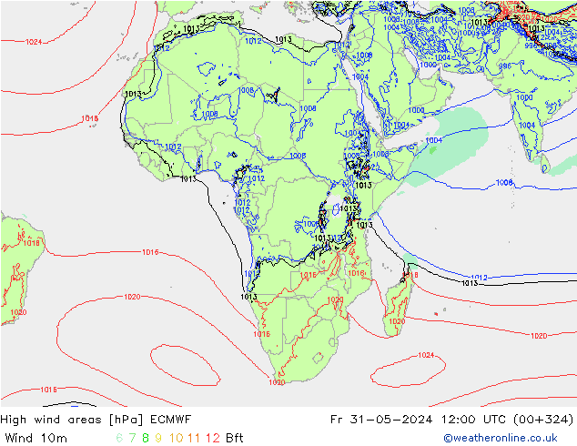 High wind areas ECMWF Fr 31.05.2024 12 UTC