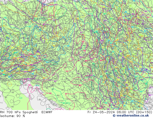 Humedad rel. 700hPa Spaghetti ECMWF vie 24.05.2024 06 UTC