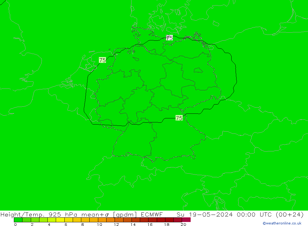 Hoogte/Temp. 925 hPa ECMWF zo 19.05.2024 00 UTC