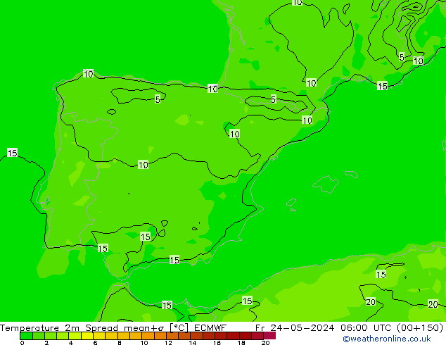 Temperatura 2m Spread ECMWF Sex 24.05.2024 06 UTC
